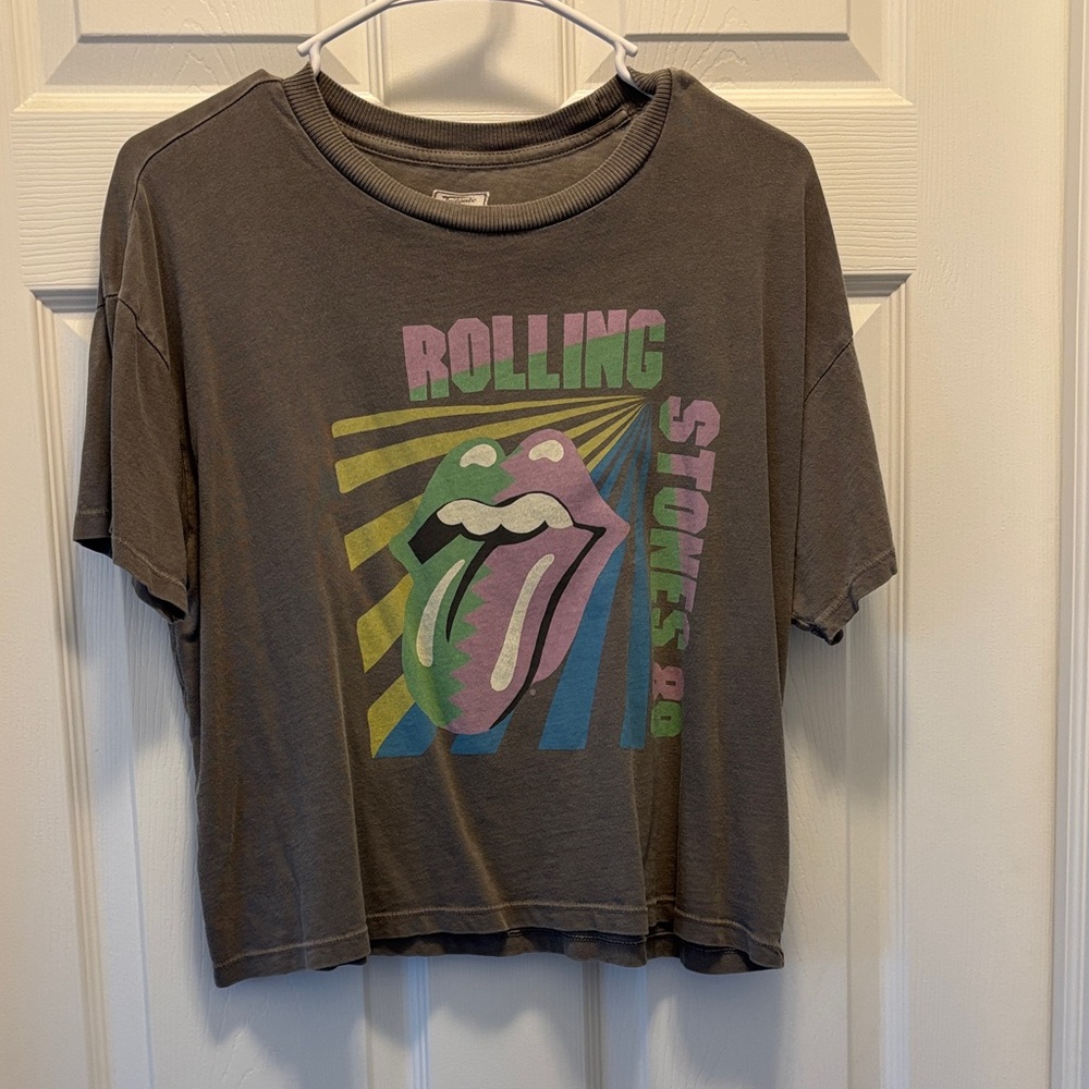 American Eagle Outfitters Gray Rolling Stones Graphic Tee with Multicolor Print